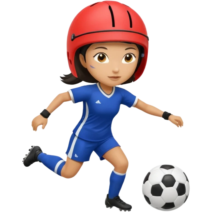 Asian woman with helmet playing soccer emoji