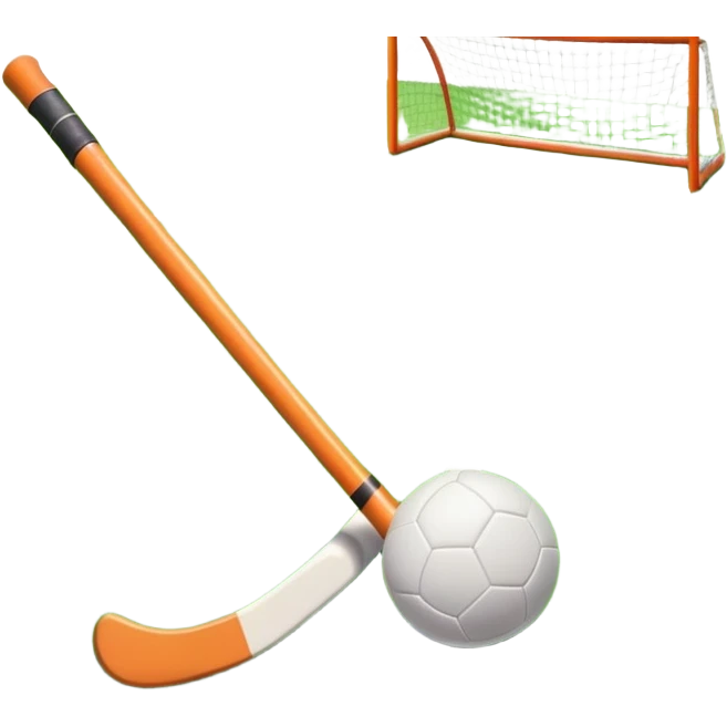 A field hockey stick and ball on a vibrant green grass field, with goalposts and clear field markings in the background. The scene emphasizes the bright, lush grass, highlighting the fast-paced and strategic nature of hockey on a well-maintained pitch. emoji