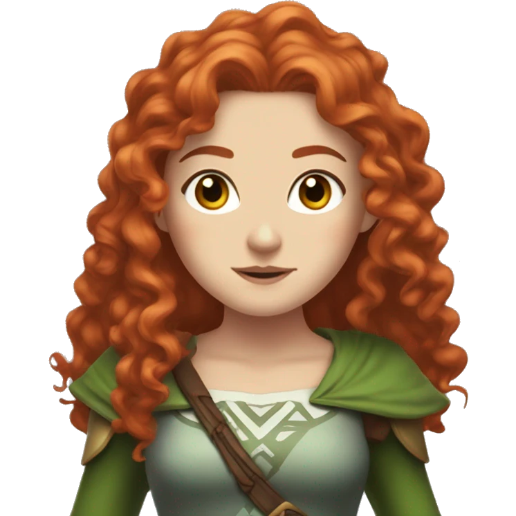 a white girl with long red curly hair and freckles, cosplaying Zelda emoji