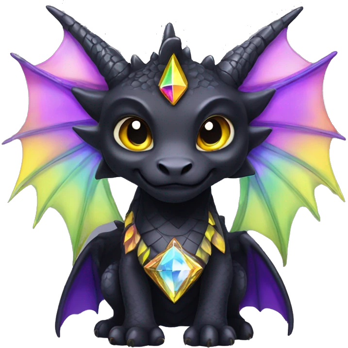 Black Dragon with purple and yellow crystals, a rainbow diamond on his chest, his eyes are yellow, and he has wings emoji