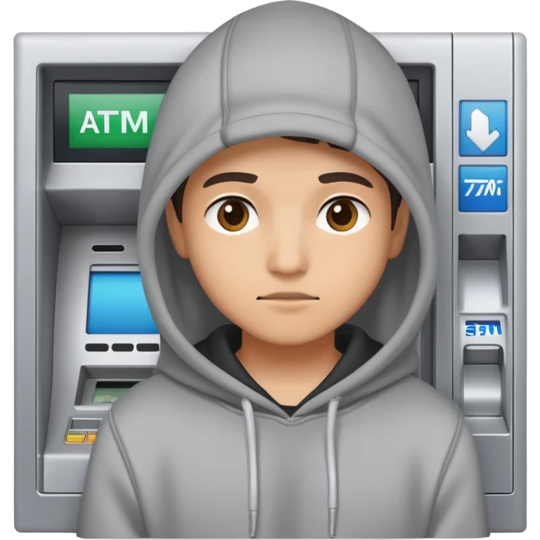 scammer in a hoodie near ATM emoji
