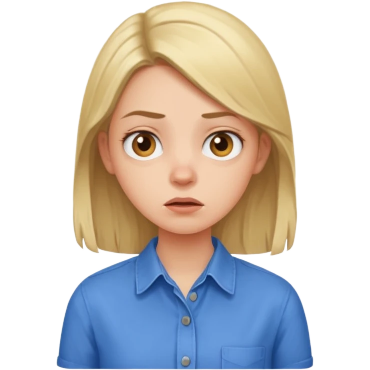 girl in a blue button-up shirt looking weirded out emoji