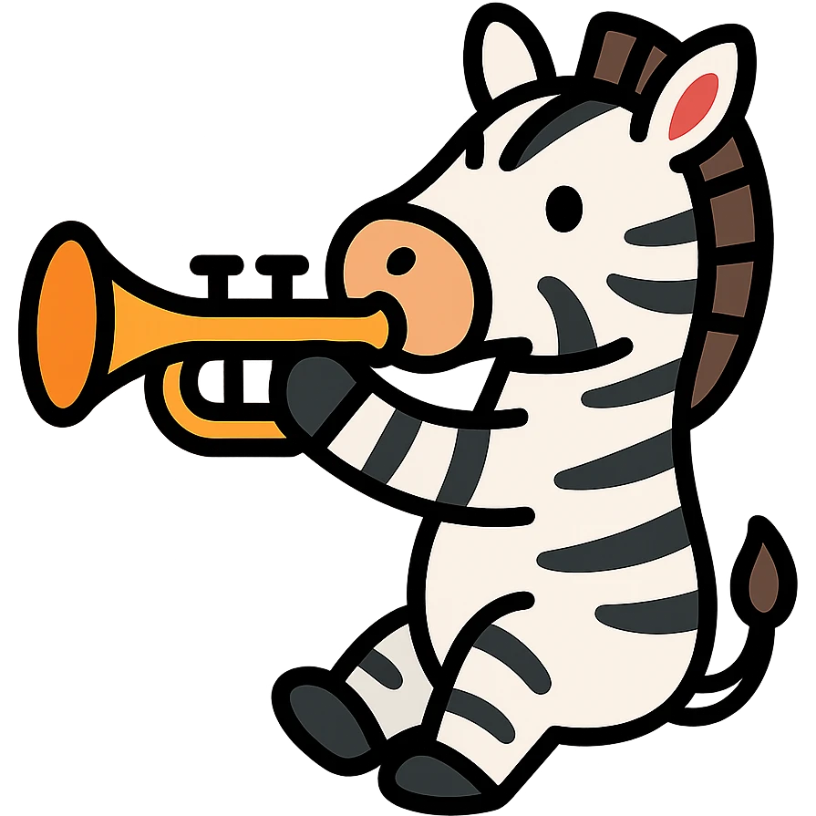 color outline icon of zebra playing trumpet emoji