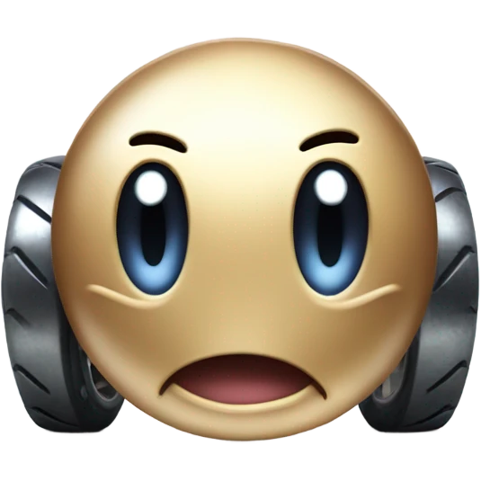Metal cute mad Kirby ball driving on 4 car wheels emoji