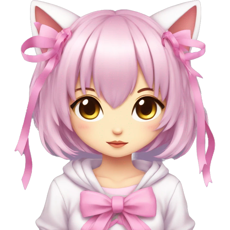 Edgy Kawaii Cute Cool Beautiful Elegant Pretty Pastel Anime Catgirl with ribbons emoji