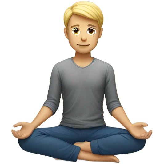 A man with blonde hair practicing yoga in the lotus pose, radiating serenity and focus emoji