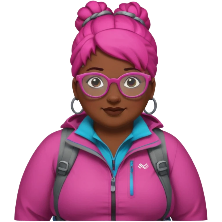 climber fat woman with dark pink bun hair and glassess emoji