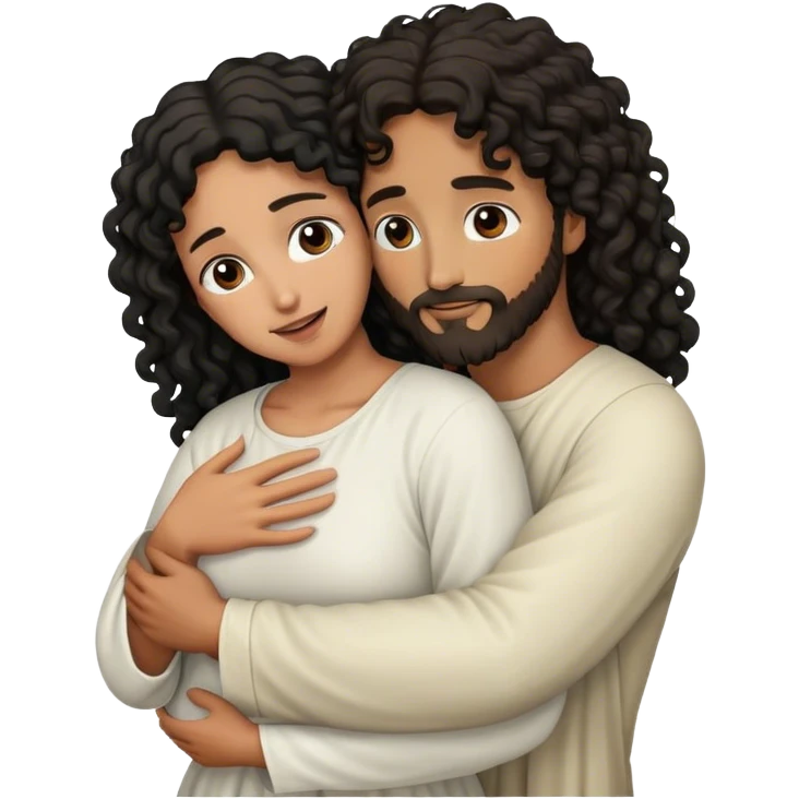 Jesus hugging woman black curly emoji