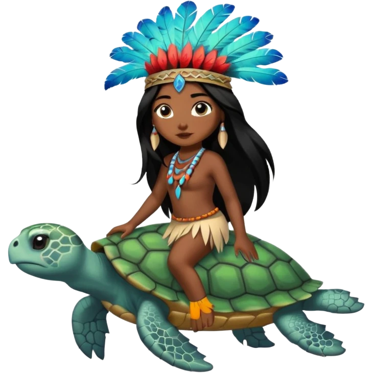 Native American girl living on a turtles back emoji