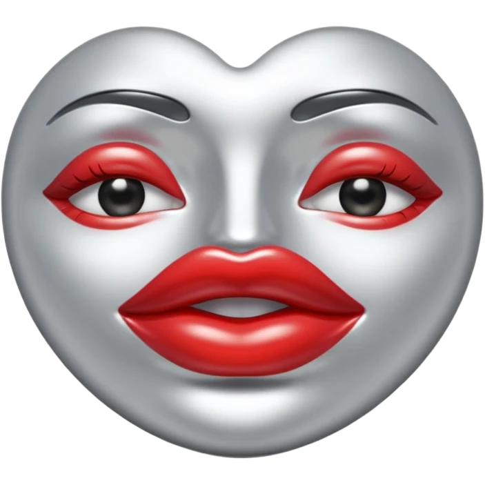 A seductive pair of slightly parted lips emoji made of liquid silver chrome, smooth glossy metallic surface, soft sensual curves, subtle reflections, luxury sexy aesthetic, minimal iOS emoji style, centered composition, clean white background, soft studio lighting, no text emoji