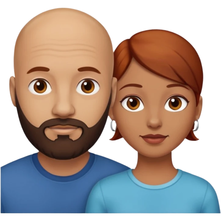 Couple. A bald man with dark brown beard and a girl with light skin. She is a redhead and has dark yellow brown auburn hair. Different skincolor. She has very light skin. emoji