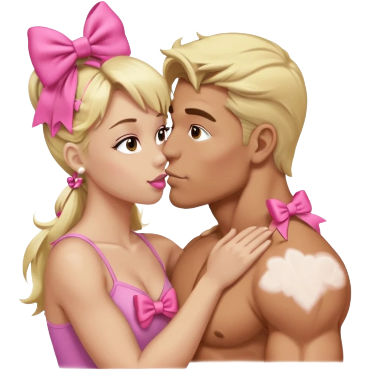  الرجل يقبل فتاه الرجل لديه عضلات وابيض اللون والفتاة شقراء لطيفة على رأسها فيونكة emoji