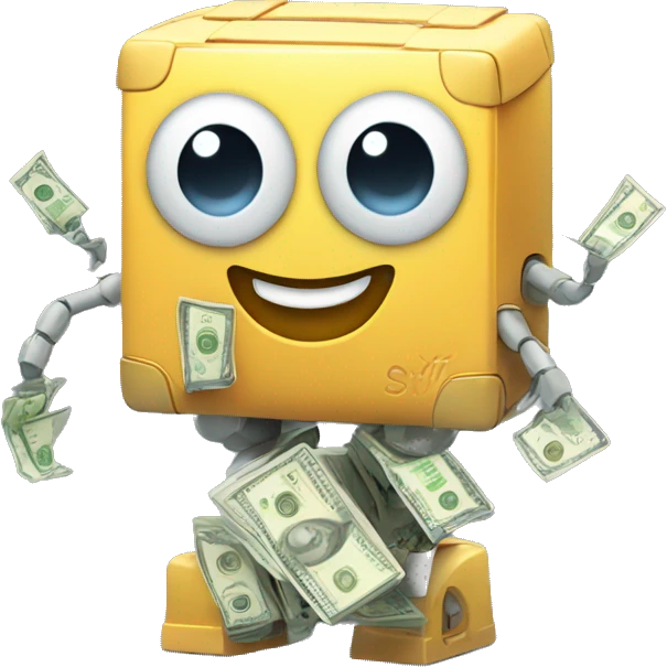 Cute square robot with money bags emoji
