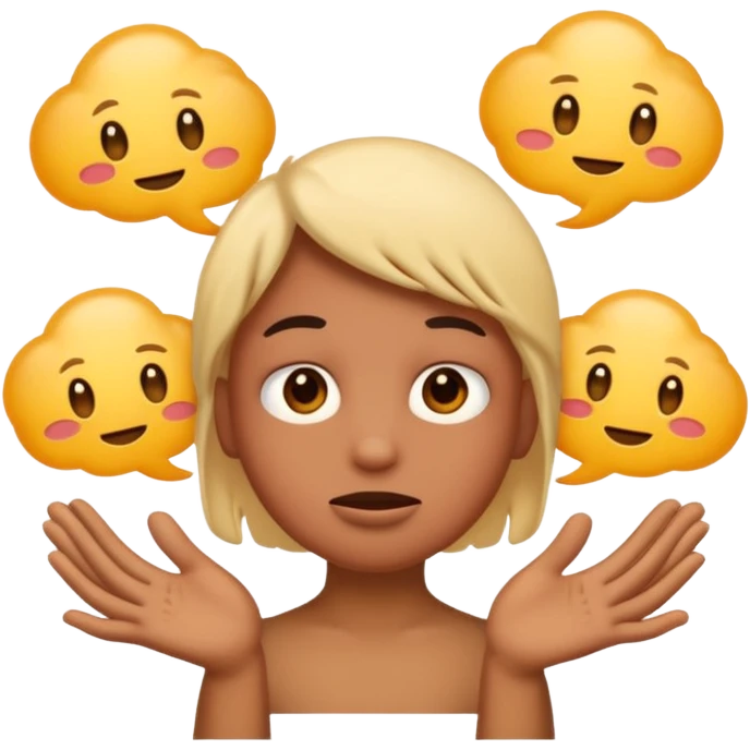 an emoji character with six hands and a thought bubble emoji