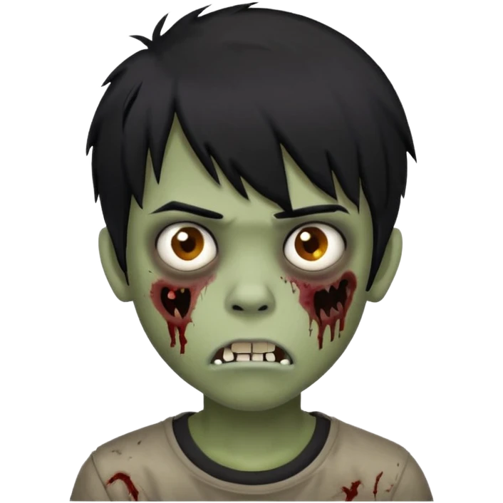 Boy, zombie, black hair, medium, bangs above the eyebrow , emo, shaggy, dark,  emoji