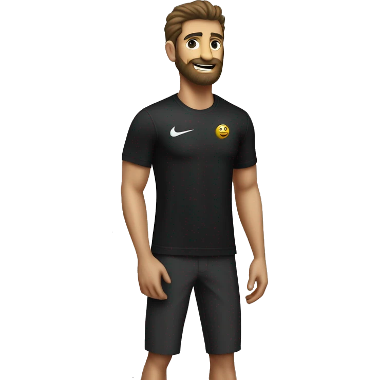 Entrenador personal con pelo rapado y barba. Camiseta negra Nike emoji