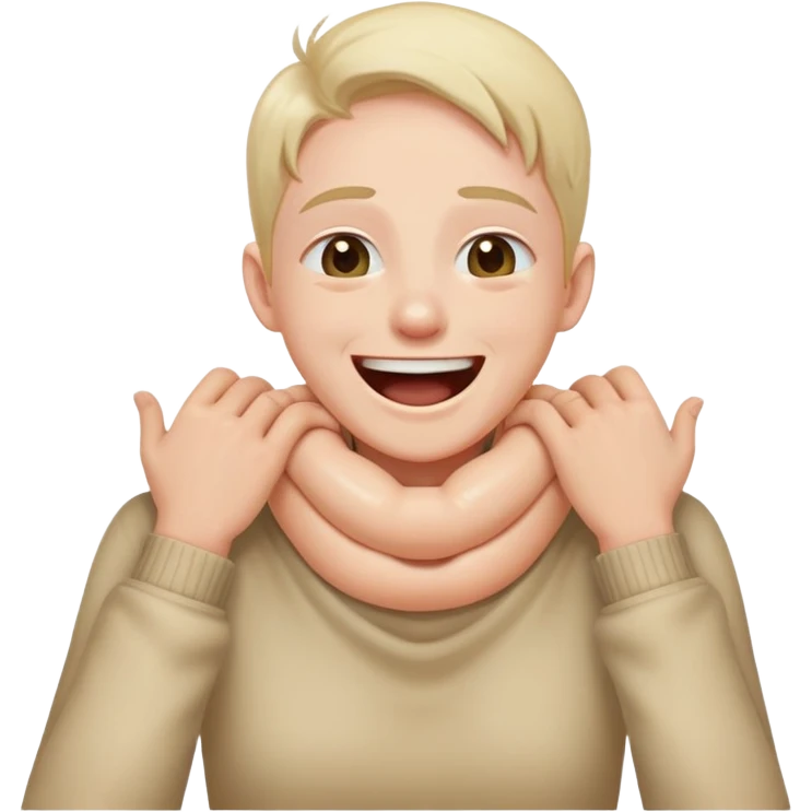 person hands around their neck ckoing themselves while laughing kind adying emoji