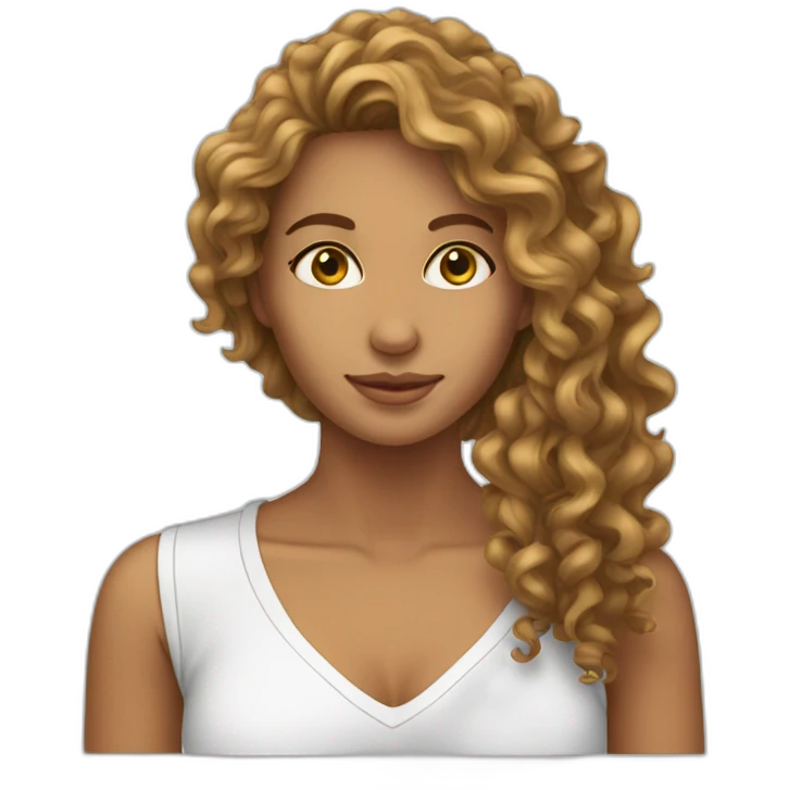 Thin woman tanned long hair curly  emoji