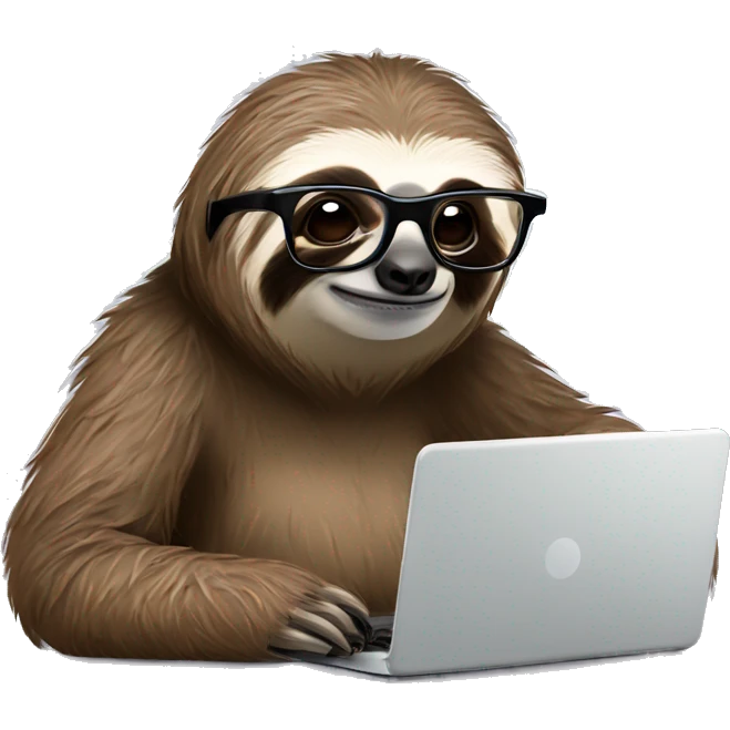 tired sloth wearing glasses with laptop and espresso tonic emoji