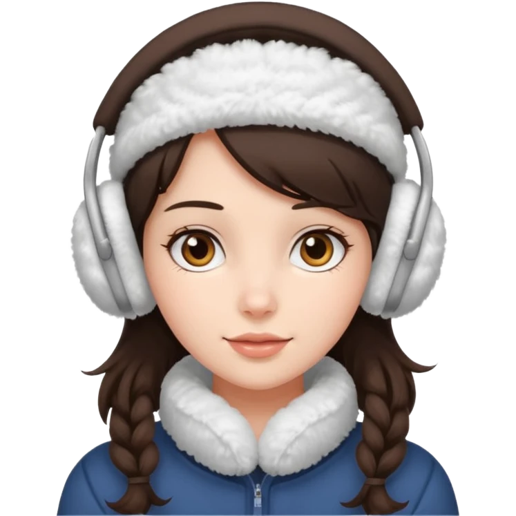 pretty brunette girl wearing cozy winter white earmuffs emoji