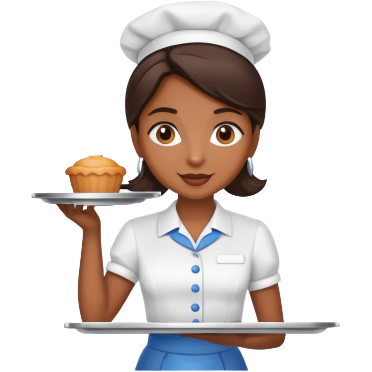 Chica morena de piel trabajando de camarera con bandeja en la mano  emoji
