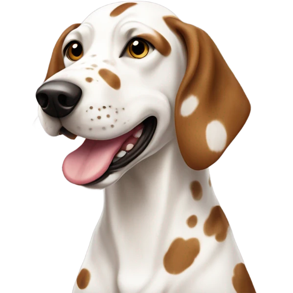 White spotted hound with brown freckles with rubys around her neck emoji