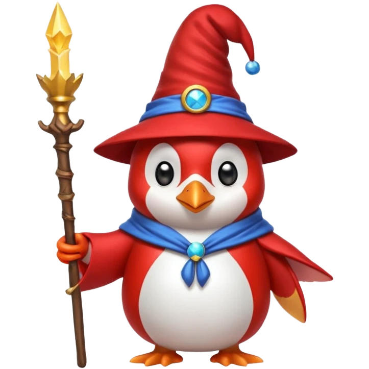 Red penguin wizard with the YouTube logo on top of his staff. emoji