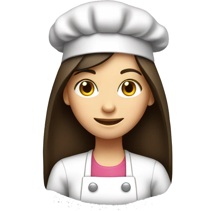 Brunette long straight hair girl making dinner in a cook hat emoji