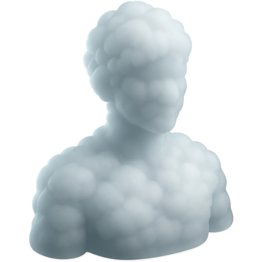 A person's shoulders and head made entirely of fluffy white convex clouds emoji