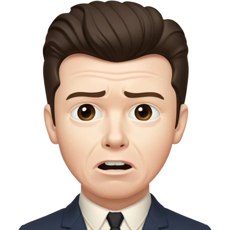 Rick Astley having a worried face but with front teeth out, the picture is either from the era of the beginning of cameras(1826)-the 1940s and he’s having flashbacks of either The American Revolution, the U.S. Civil War, WW1, or WW2 emoji