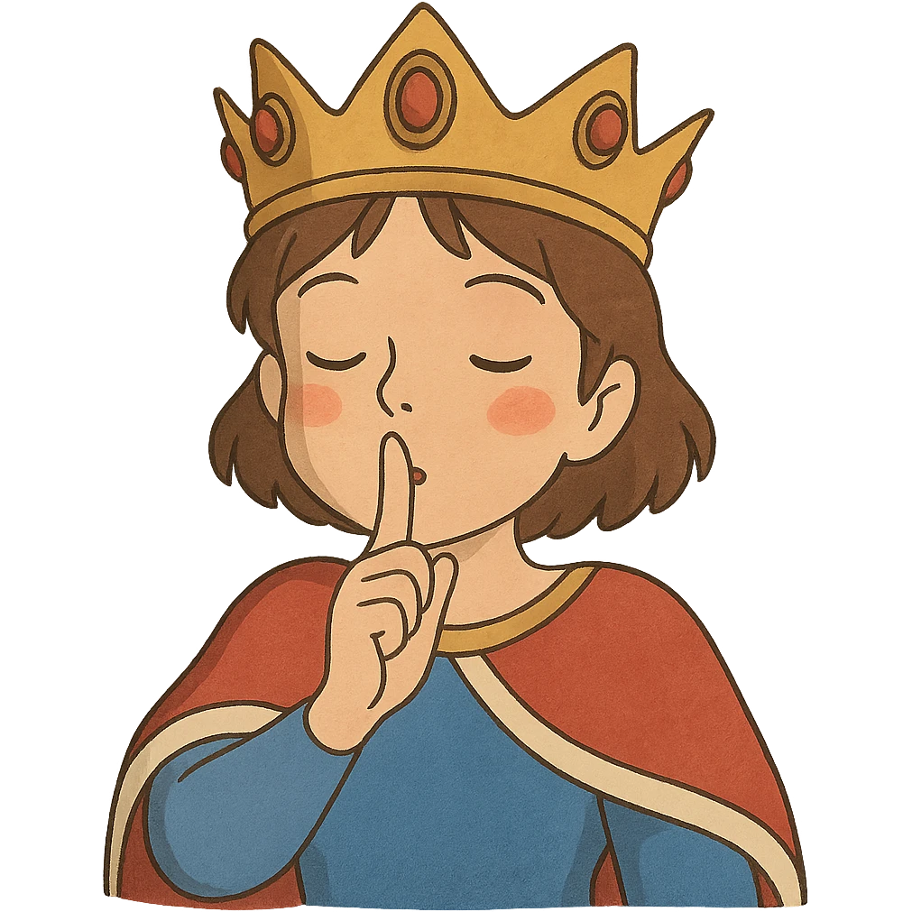 ghibli style shushing face with crown emoji