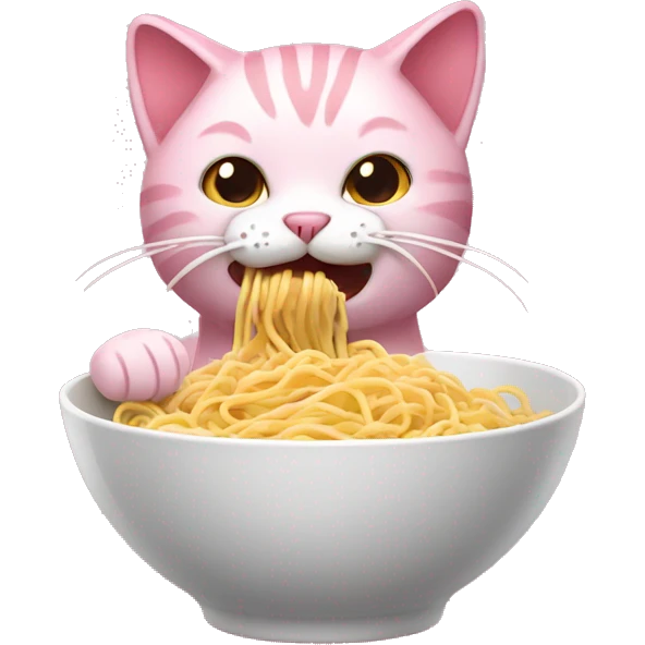 pink cat eating noodles  emoji