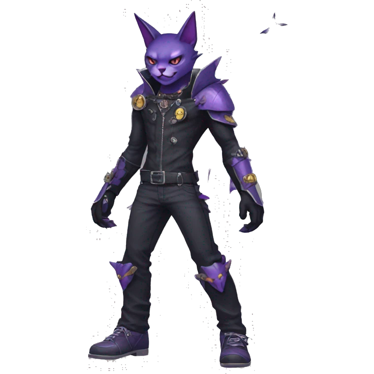 cool edgy black punk Purple nargacuga-bat-cat-Fakemon collar full body emoji