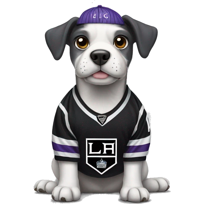Dog wearing la kings hockey jersey emoji