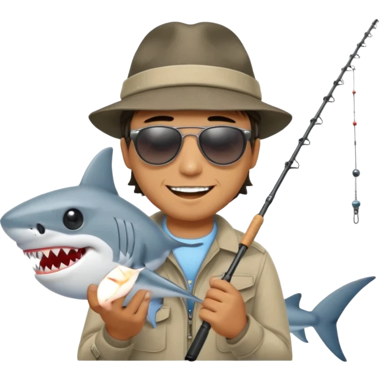 man with a fishing rod and a shark at the end emoji
