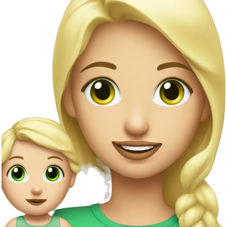 Blonde girl with green eyes taking her baby for a walk outside emoji
