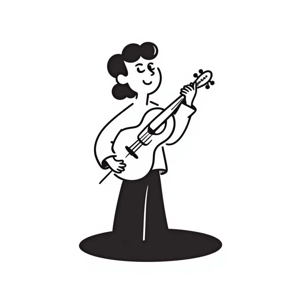 sad musician looking up with a pensive expression, thinking about music emoji