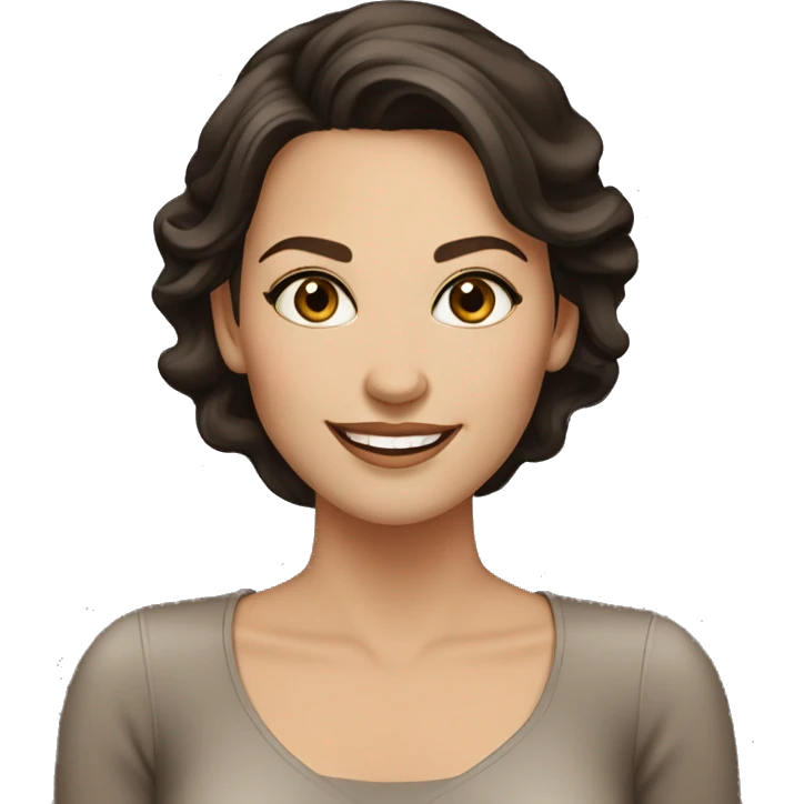 Smiling woman in her 30's, elegant style, dark brown hair, hazel eyes, fair skin tone emoji