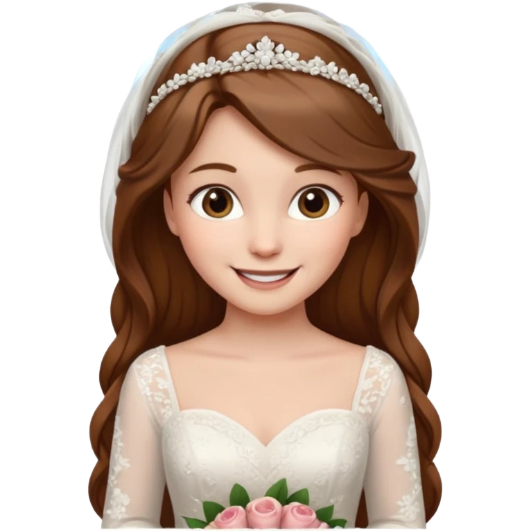 Chica blanca,pelo castaño y mondongos ,vestido novia, manga larga emoji