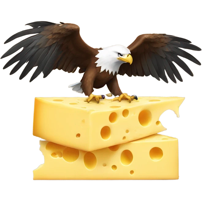 An eagle being crushed by a massive piece of cheese emoji