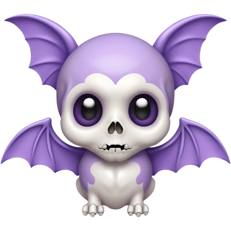 super cute skull with tiny bat wings, big eyes, pastel purple and white colors, friendly expression emoji