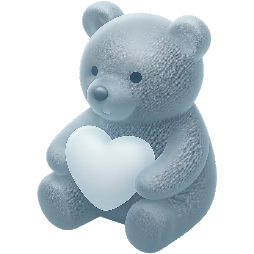 realistic sitting bear holding a white heart emoji