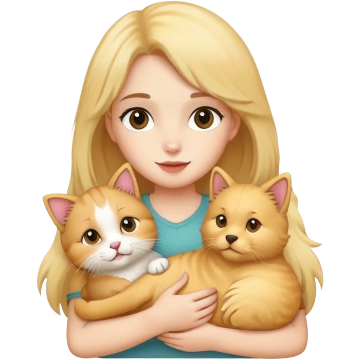 Girl holding a cat and a dog emoji