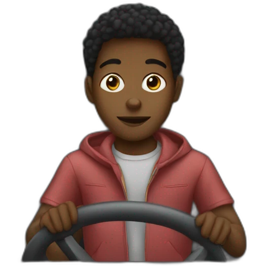 black kid sitting in a car emoji
