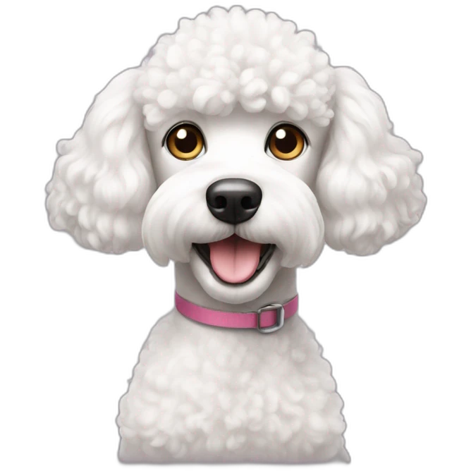 a white poodle dog with cute eyes looking at screen emoji