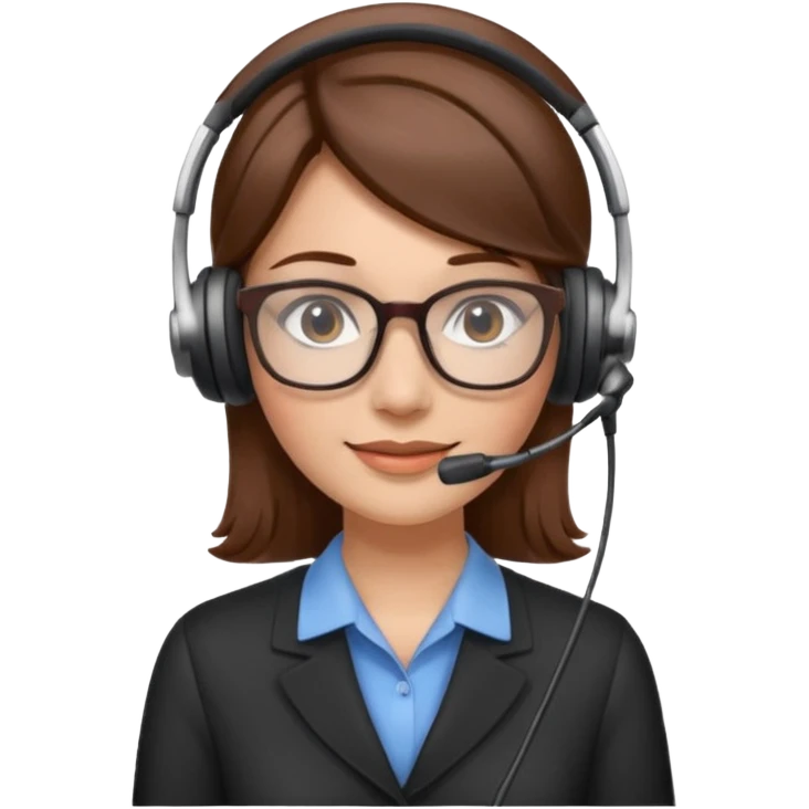 Frau, braune Haare, Brille, mit Headset für Kundenberatung emoji