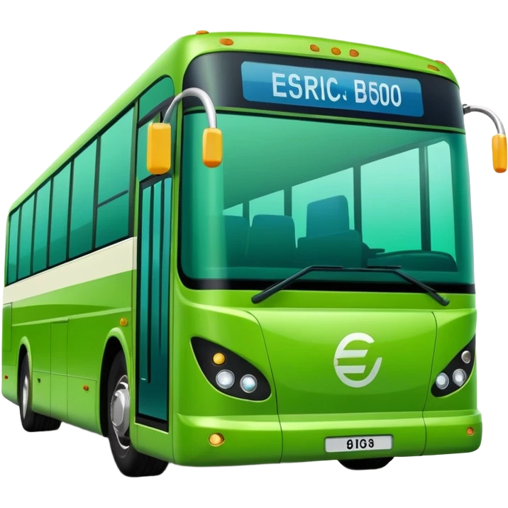 green electric bus with prominent zero euro banknote emoji