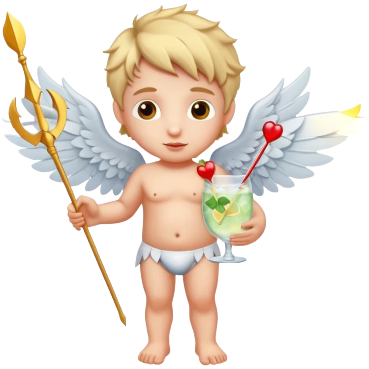 Cupis (with wings and hiss love arrows, holding gin tonic emoji