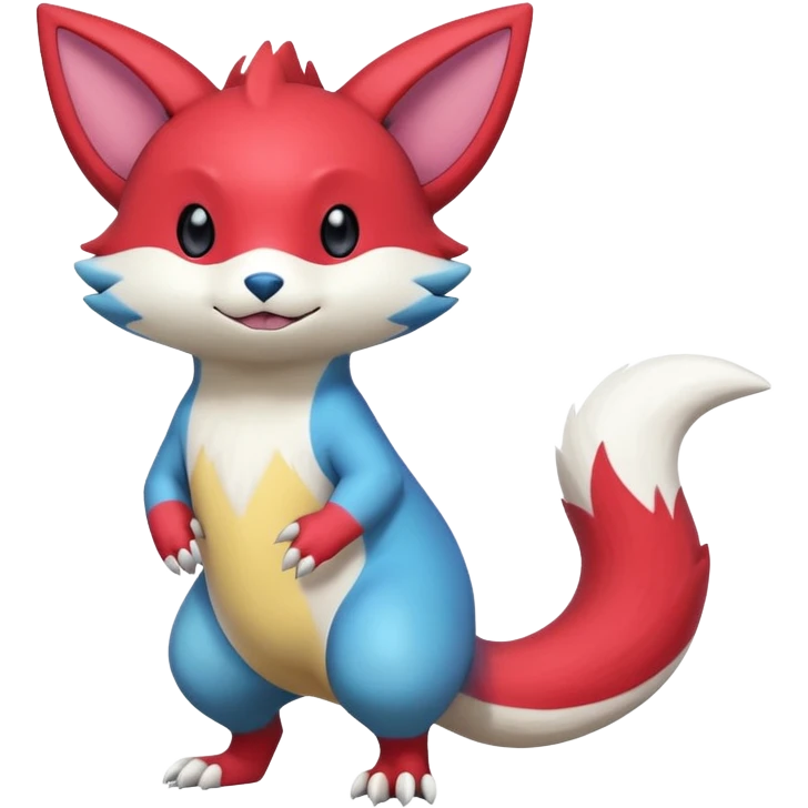 Colorful Painted Asian Cartoony Anime-styled Sneasel-Buizel-Zangoose-hybrid-fusion, full body emoji