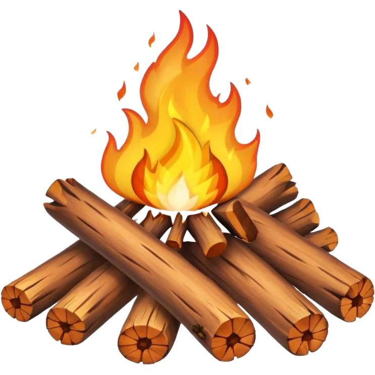 Emoji-style bonfire with logs and flames, cute and rounded, soft shading, bright warm colors emoji